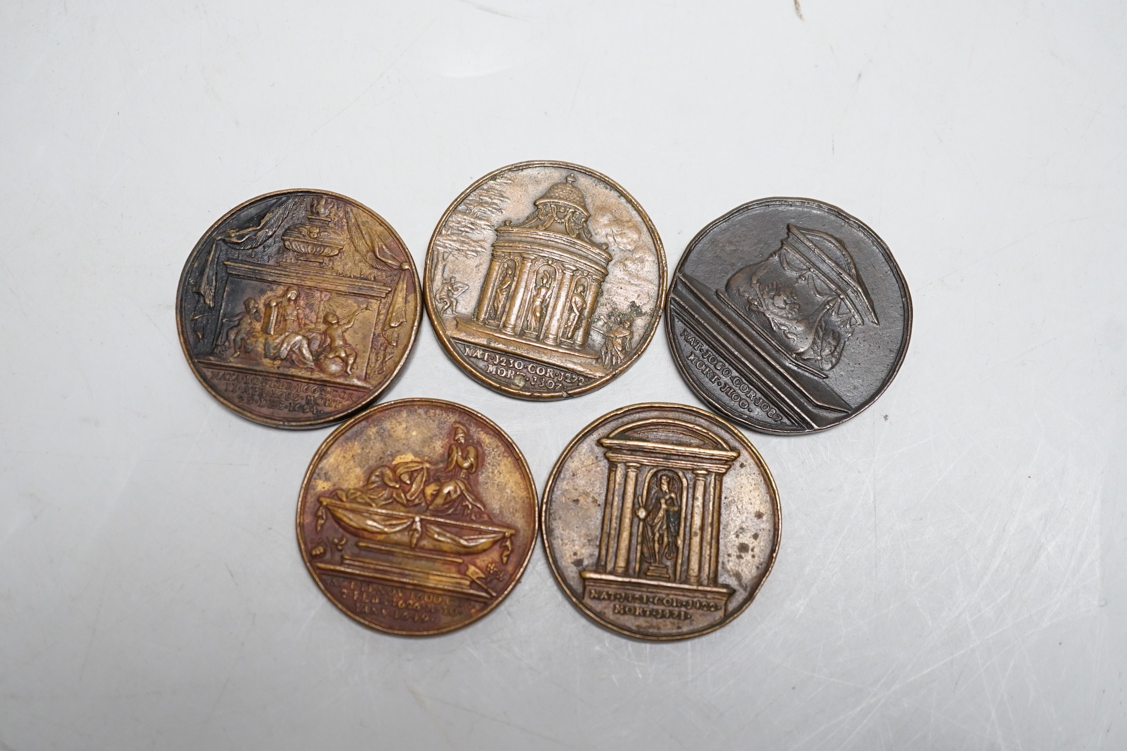 British Historical medals – Five bronze medals of Monarchs from the Kings and Queens of England by Jean Dassier, struck in 1732